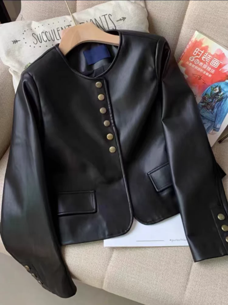 皮衣外套女高级感韩版网红夹克黑色秋装2025新款小香风短款上衣
