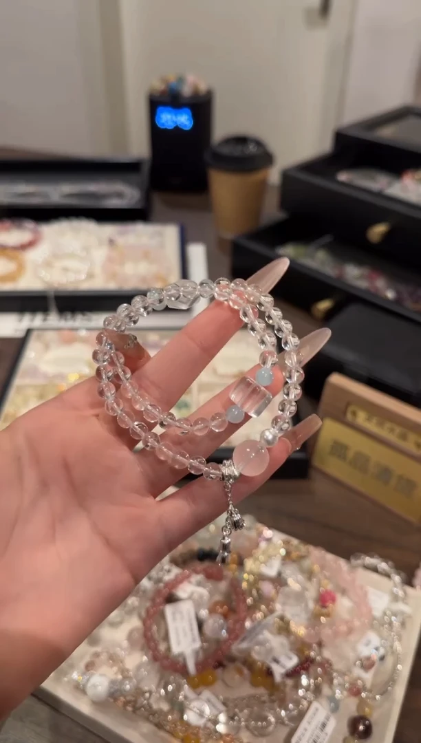 水晶手链合金白水晶双圈x1810