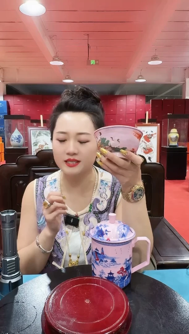 陶瓷红稀土碗景德镇陶瓷鹤