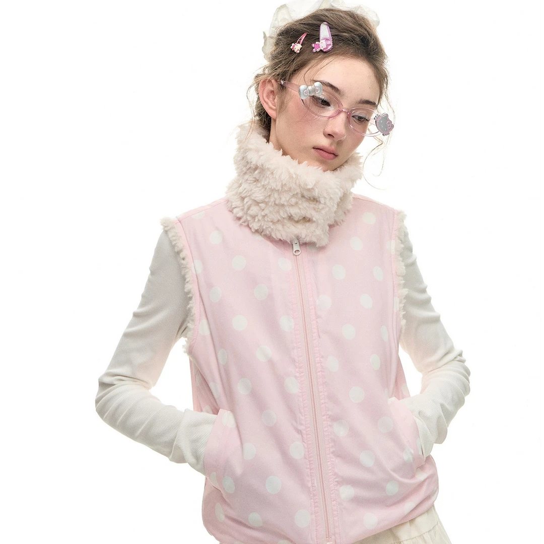 Romance Nanci两面穿波点毛绒马甲