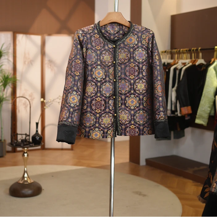 【绫花】新中式风短款复古提花大气中式绫花上衣