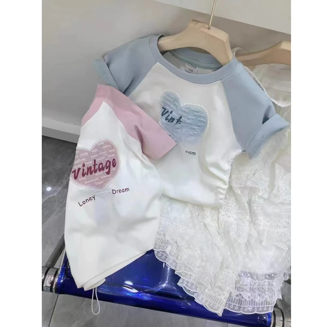 辣妹款女童爱心T恤782