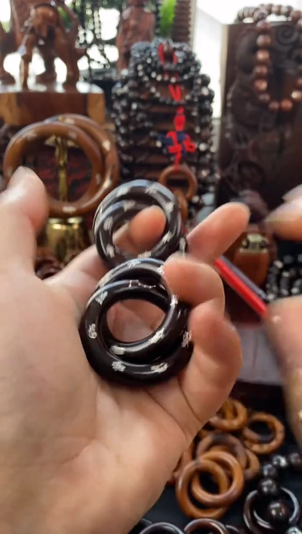 【闪购商品】木枣木玉化小乾坤圈镶银五雷五路微瑕雷焦