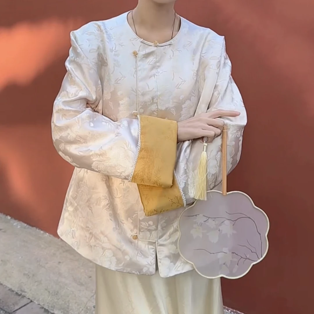 [251377]春款新中式撞袖人丝加厚高级感手工盘扣压花国风气质外套