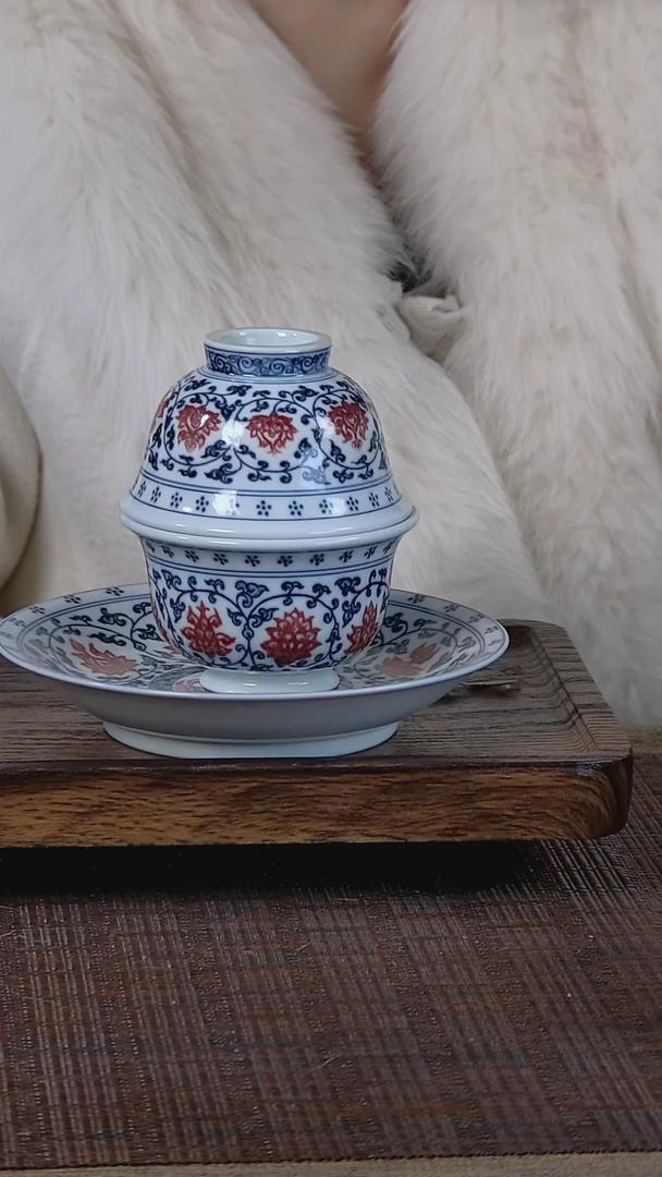 【闪购商品】青花釉里红盖碗加壶承加杯套组福利价