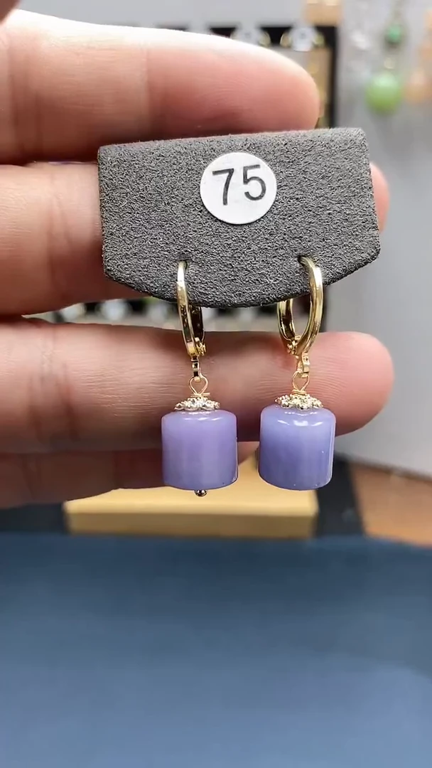 【闪购商品】翡翠银S925镀金镶嵌耳饰桶珠耳扣