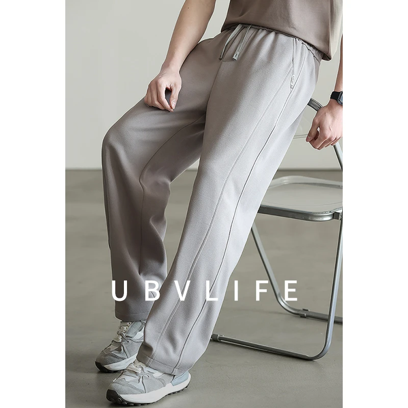 空气层压褶抽绳宽松直筒休闲裤男士2025春季新款通勤纯色运动卫裤