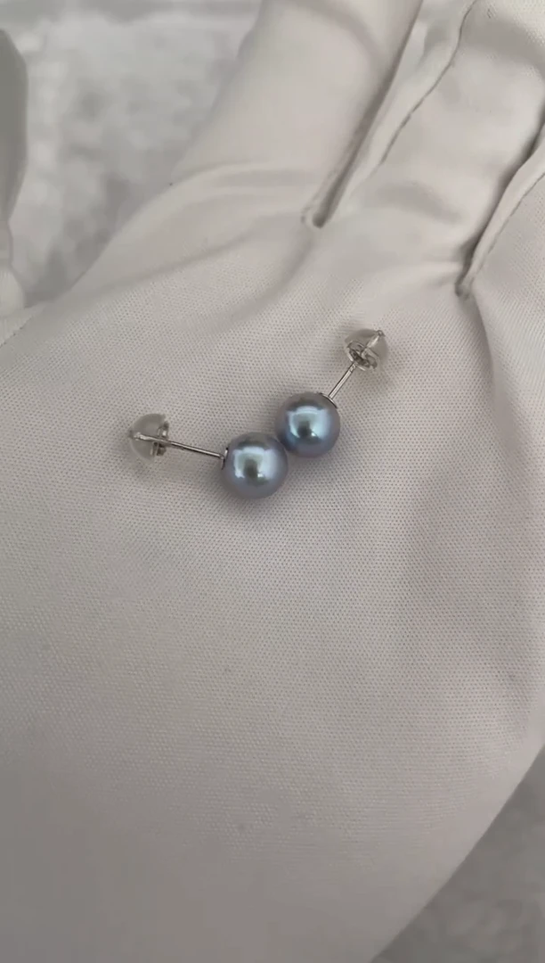 银S925镶嵌海水珍珠耳钉AK真多麻素钉7.5-8mm