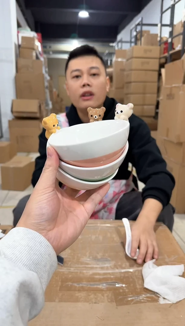 瓷片轻松熊公仔碗3件套 瑕疵不退换