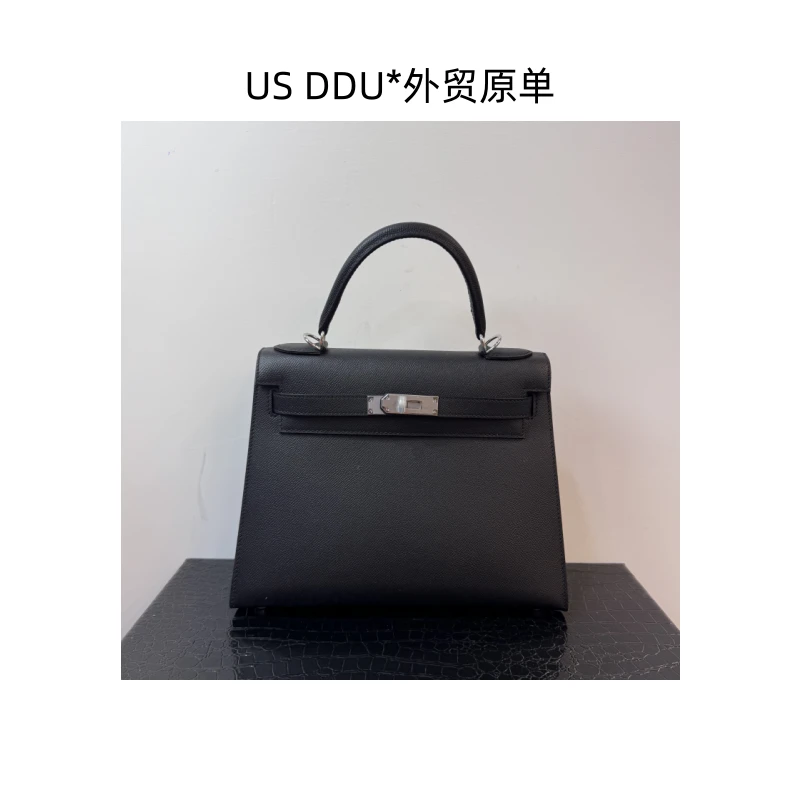 A185 黑色银扣凯莉28外缝EP皮手提包1233/D014