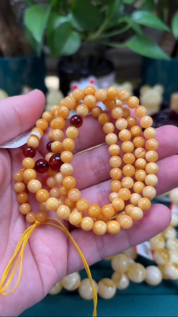 手链蜜蜡未镶嵌p11 老白花蜡108佛珠 16.05克 6mm