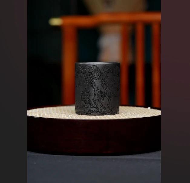 宜兴原矿石黄五牛直筒紫砂主人杯