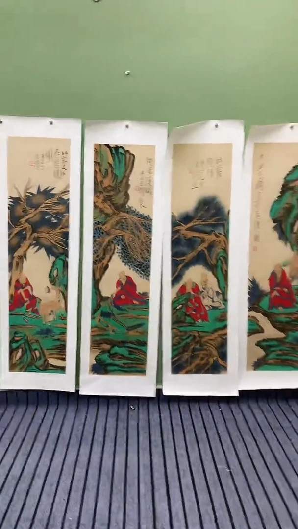 竖款精品人物罗汉四条屏