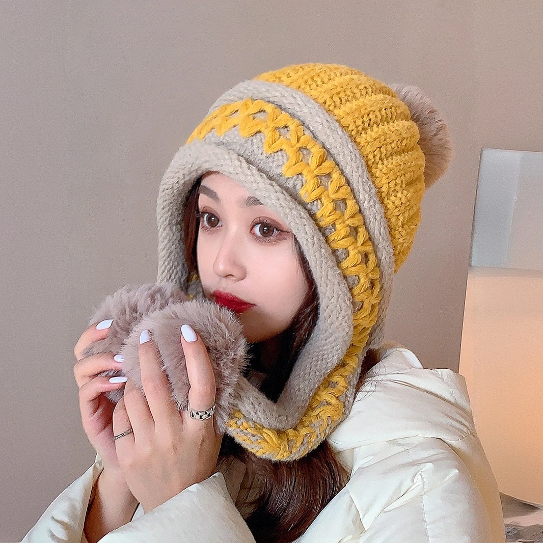 毛线帽子韩版少女冬天加厚保暖护耳针织帽加绒甜美可爱冬季滑雪帽