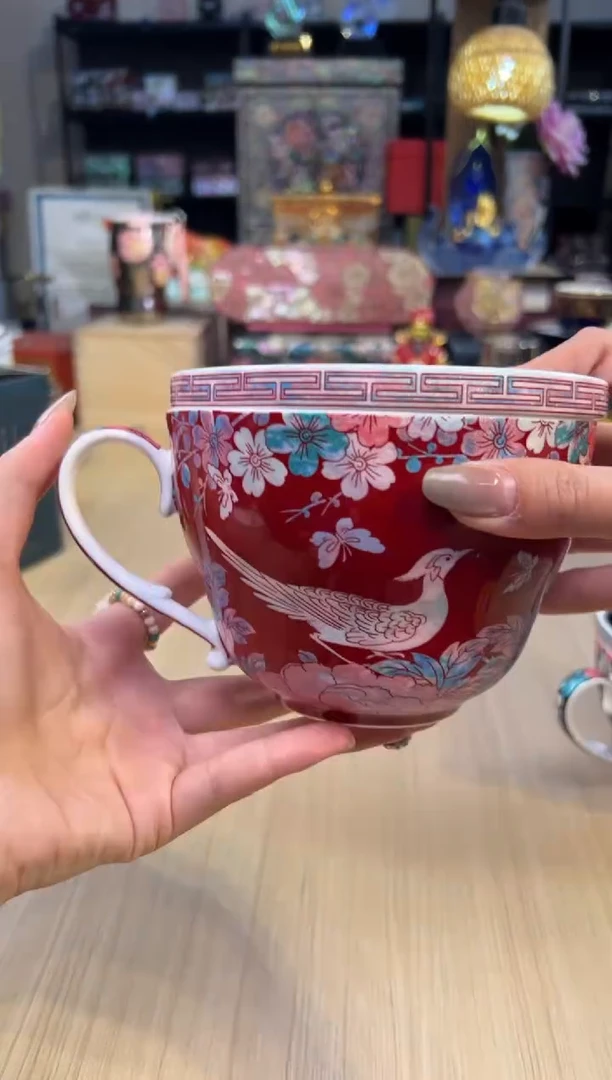 124灵羽和鸣带盖早餐杯-红色