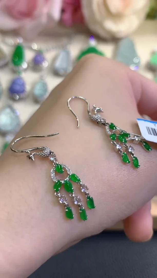 18K金镶嵌翡翠耳饰秋日珠宝Q111