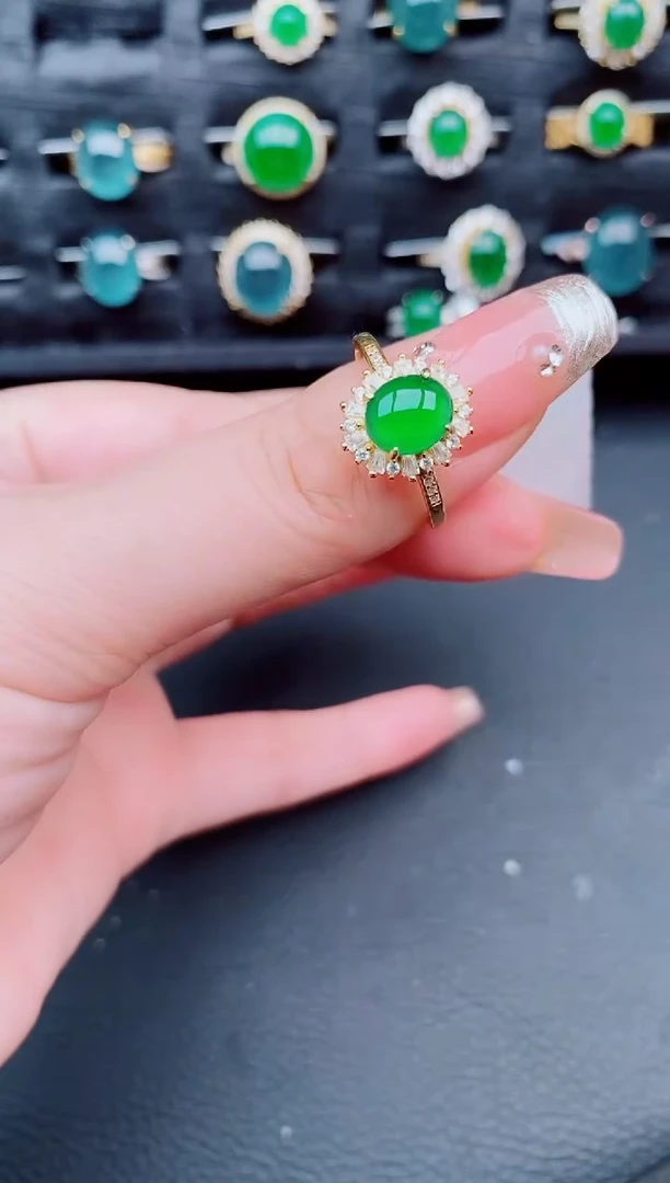 翡翠戒指银S925镶嵌天然a货翡翠421