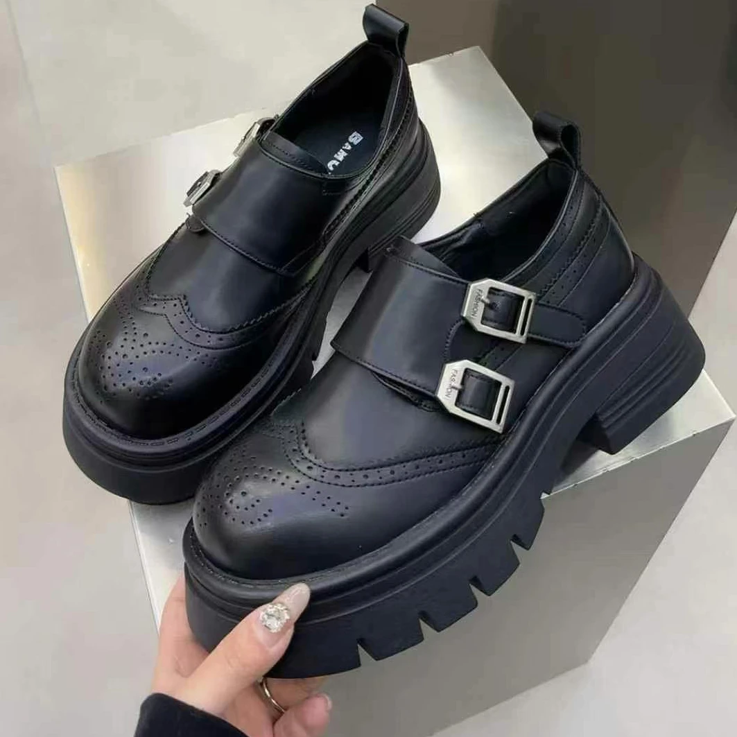 乐福鞋欧货早春款时尚厚底增高粗跟乐福玛丽珍小皮鞋女款 2109-1