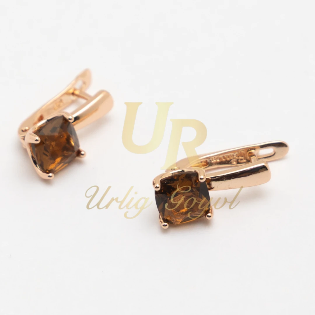 合金锆石耳饰 UR【顺丰包邮-无运费险】 UR 咖啡钻扣 玫瑰金色耳饰