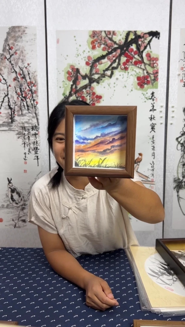 水彩个人纯手绘晚霞