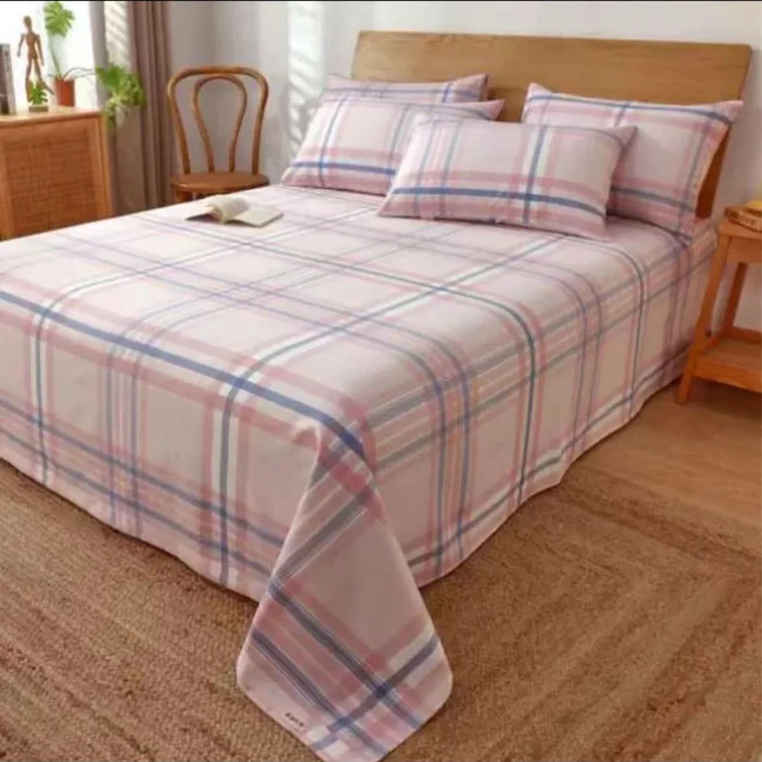 纯棉华夫格床单--清新粉格240*240