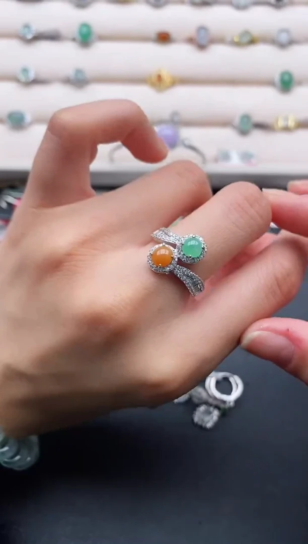 银S925镶嵌戒指翡翠333333+2