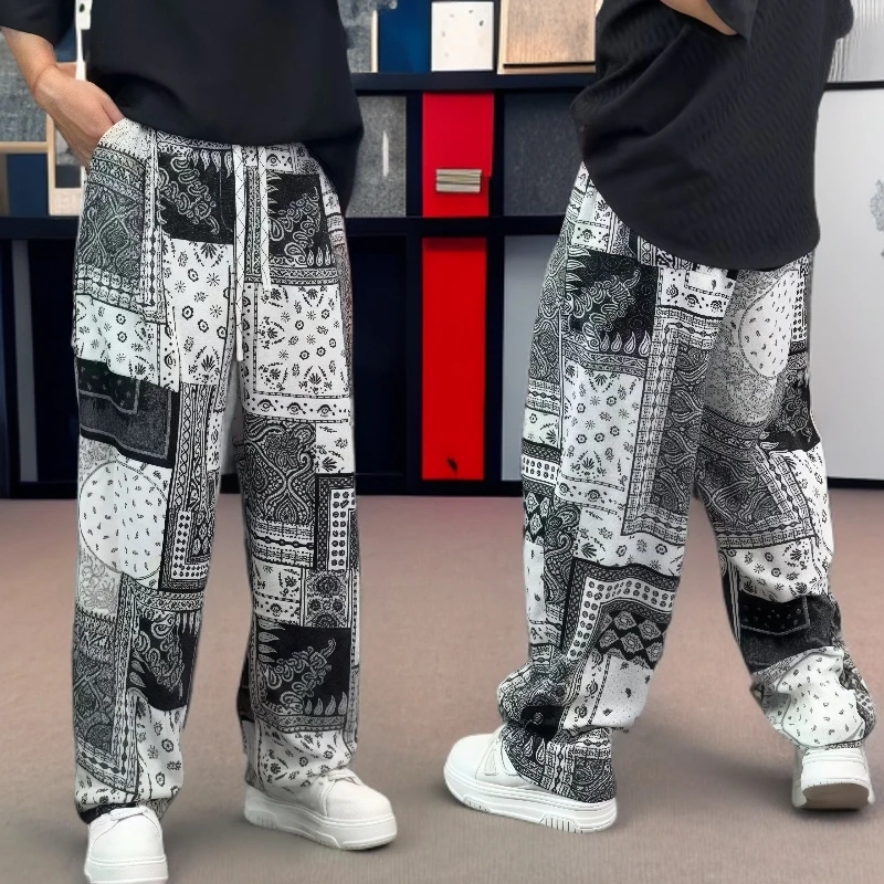 夏季冰感民族风男士运动休闲裤速干清凉垂感直筒裤时尚百搭长裤