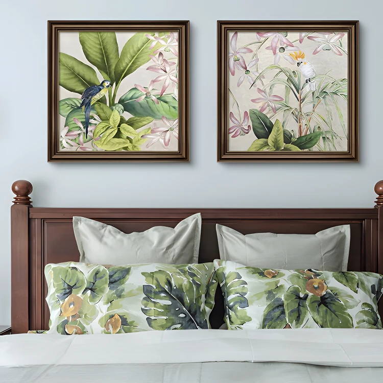 美式高级感卧室床头壁画主卧房间挂画花鸟温馨油画客厅装饰画