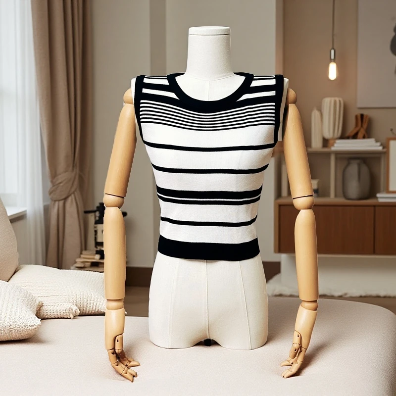 条纹背心内搭外穿打底撞色针织夏季百搭显瘦无袖吊带时尚女装上衣