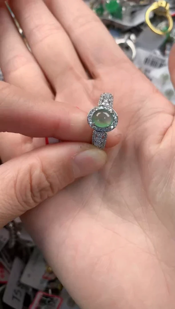 银S925镶嵌戒指翡翠6666-----9