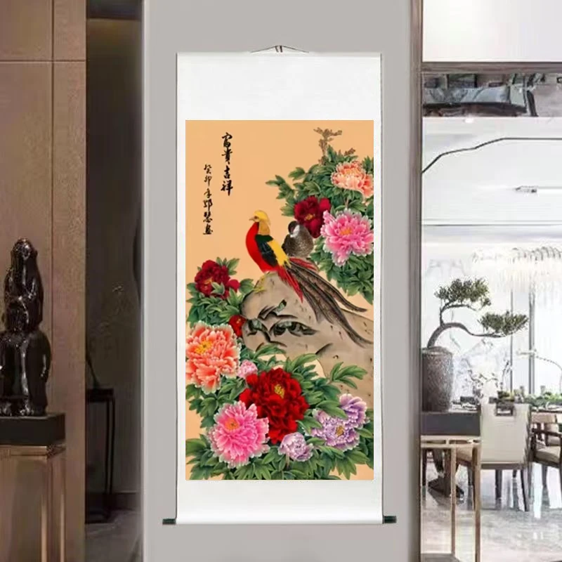 四尺-《富贵吉祥》-竖幅-玄关走廊-花鸟挂画