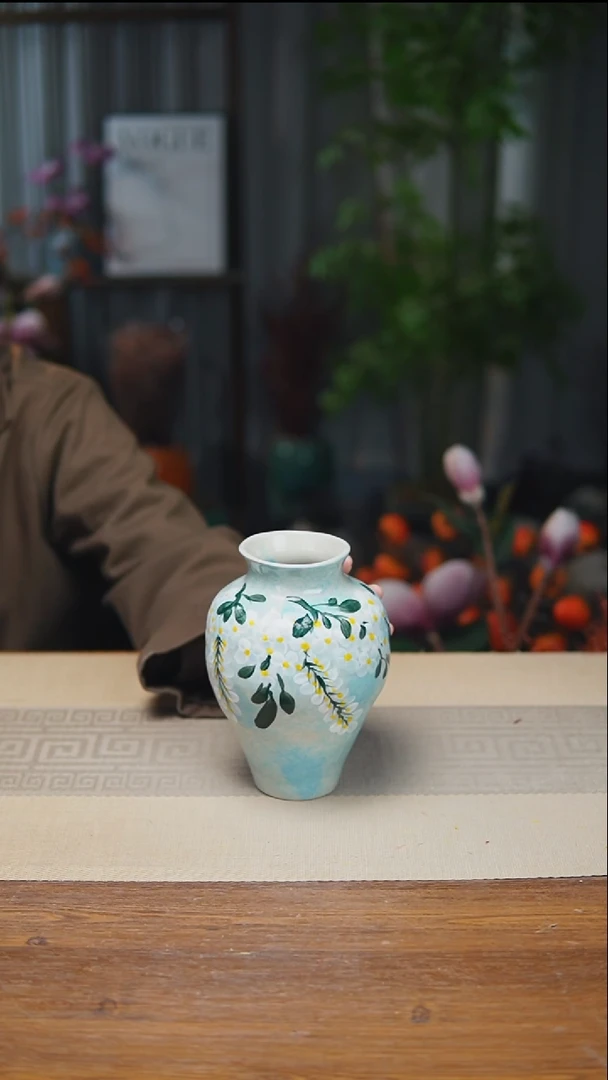 花器陶瓷花瓶蓝色紫藤鱼尾瑕疵