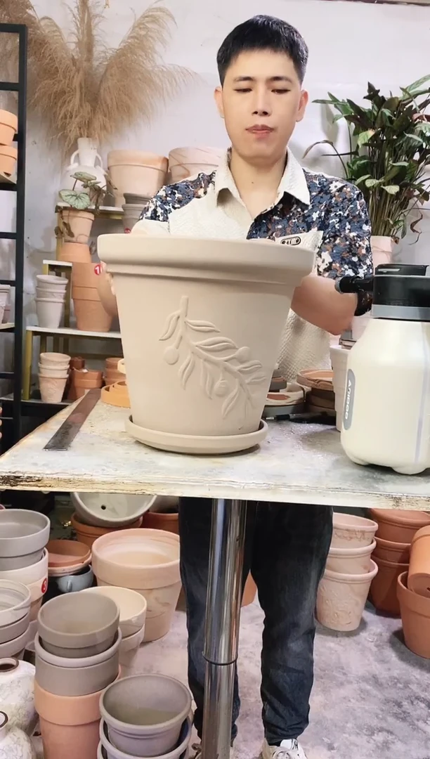 30*27灰陶橄榄枝 1盆1托