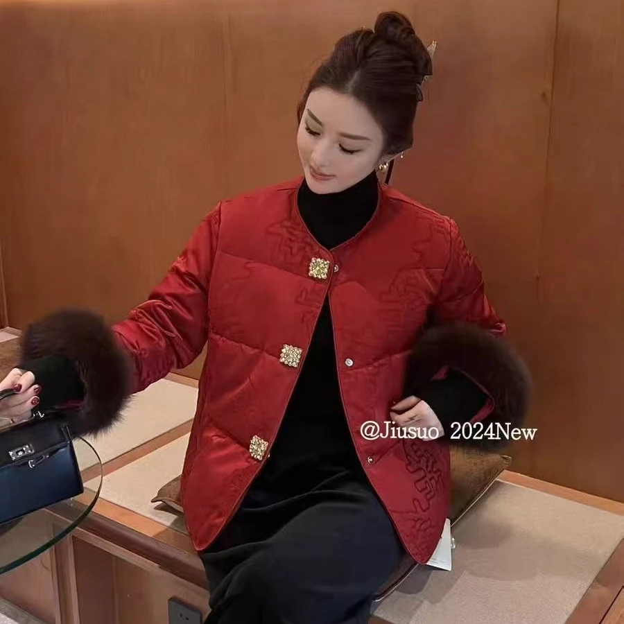 妍旭新年 年货款 新中式国风提花显瘦百搭棉服外套5238