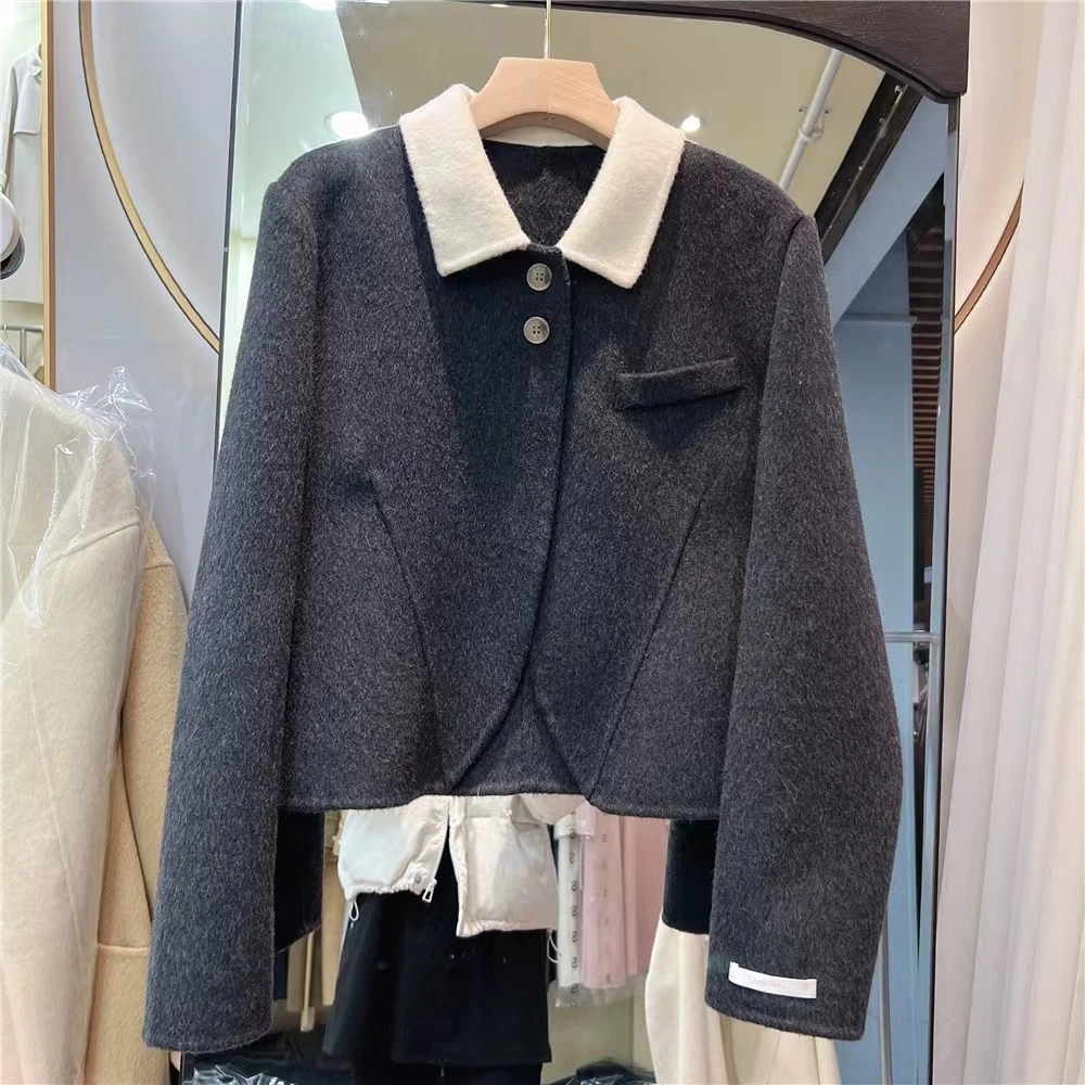 【井施】时尚气质新款双面呢大衣 8330黑色