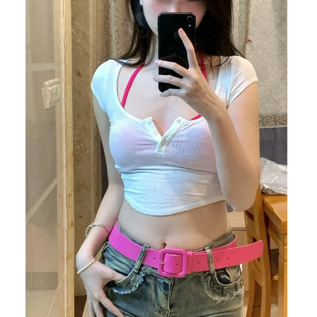 多巴胺粉色黄色腰带女2025新款辣妹设计感半裙装饰皮带女款宽裤带