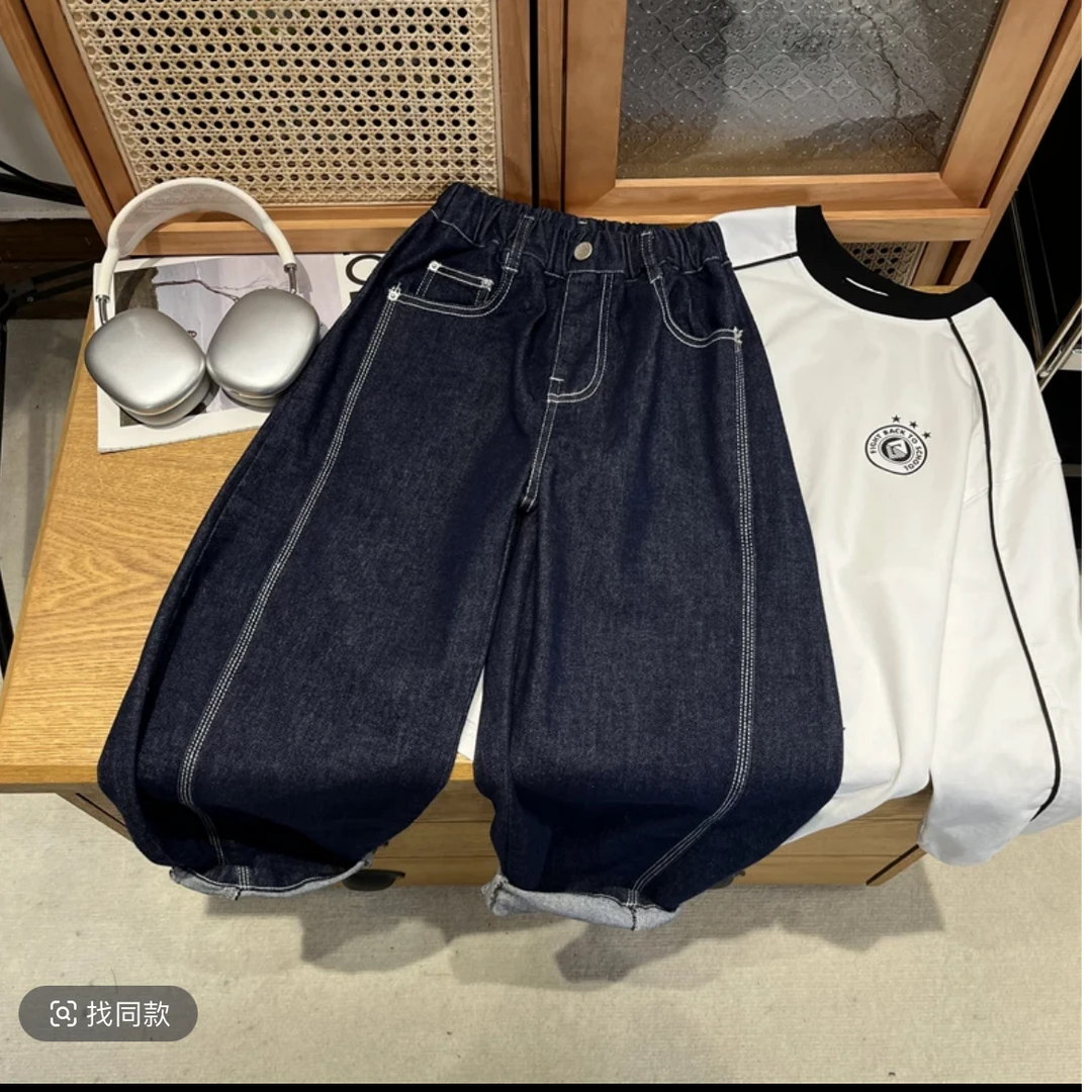 男童潮牌牛仔裤2024新款宽松洋气裤子韩版中大童休闲长裤