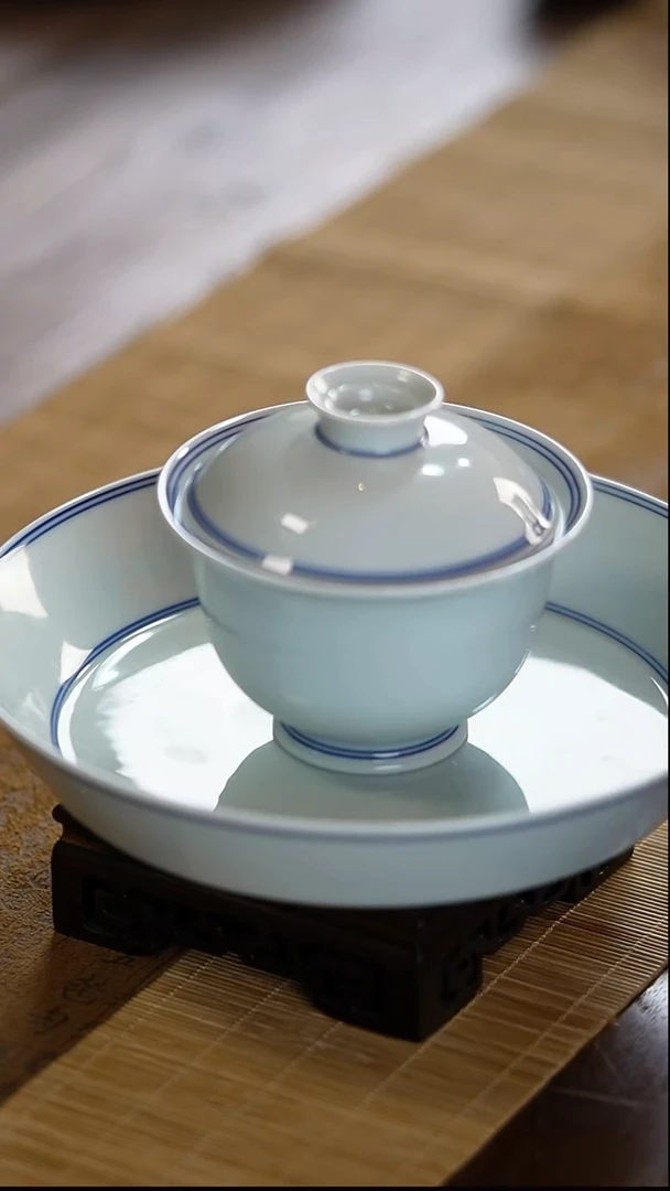 瓷景德镇陶瓷茶器素胎三才盖碗