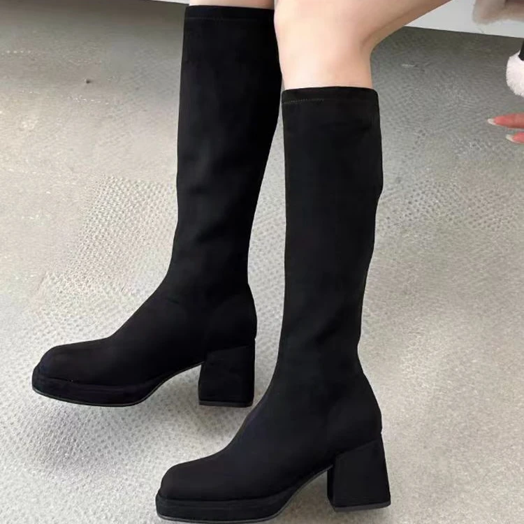 241-02  长筒增高高跟弹力靴高跟靴子百搭高筒女士瘦瘦靴
