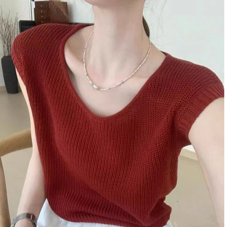 无袖夏季女百搭薄款毛针织衫上衣2025新款坎肩外穿纯色针织衫洋气