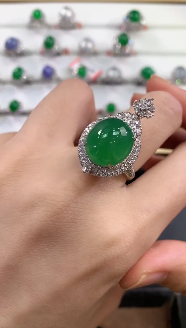 翡翠戒指18K金镶嵌C47春日珠宝