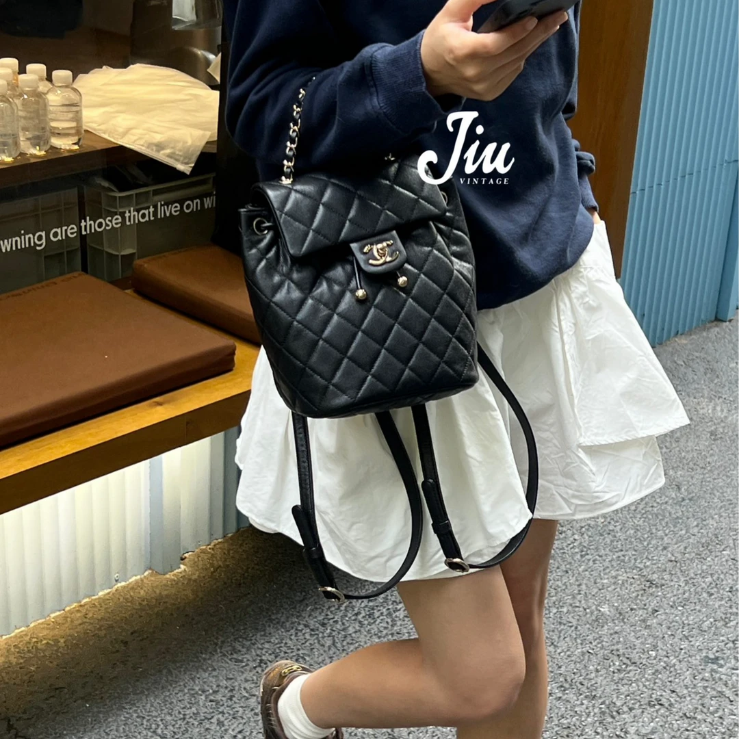 99新 Chanel/香奈儿 23s 黑金荔枝牛萨尔茨堡小号CG14-0138