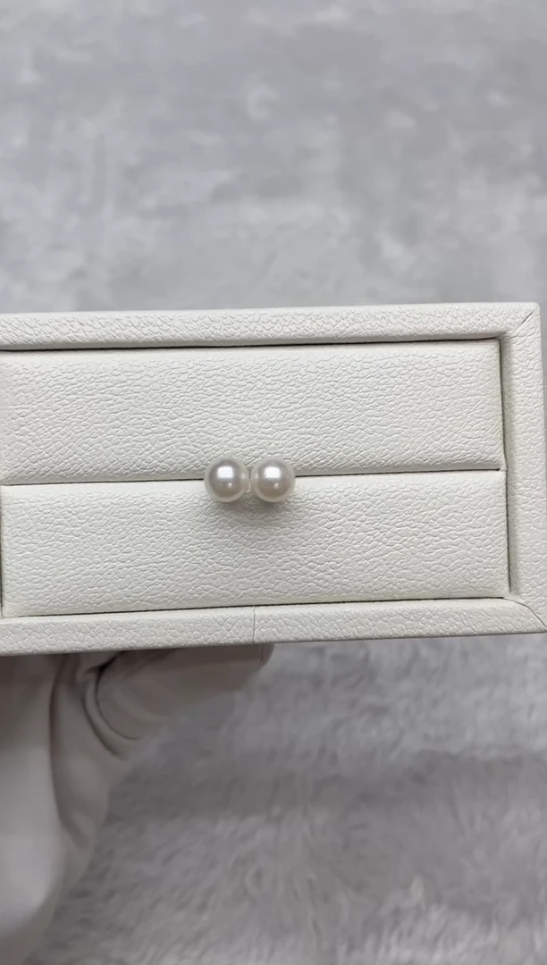 银S925镶嵌耳钉海水珍珠AK素钉7-7.5mm