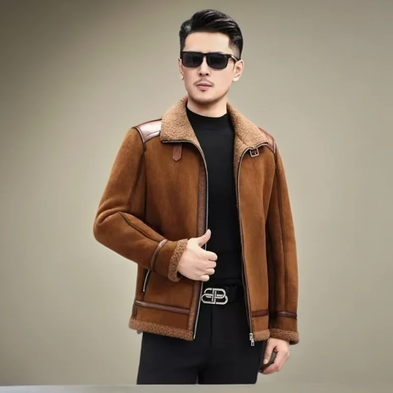 25188 冬季新款男士时尚保暖皮毛一体真皮夹克羊毛内里时尚保暖