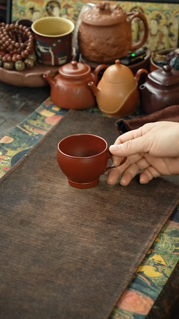 朱泥大红袍光素手把杯