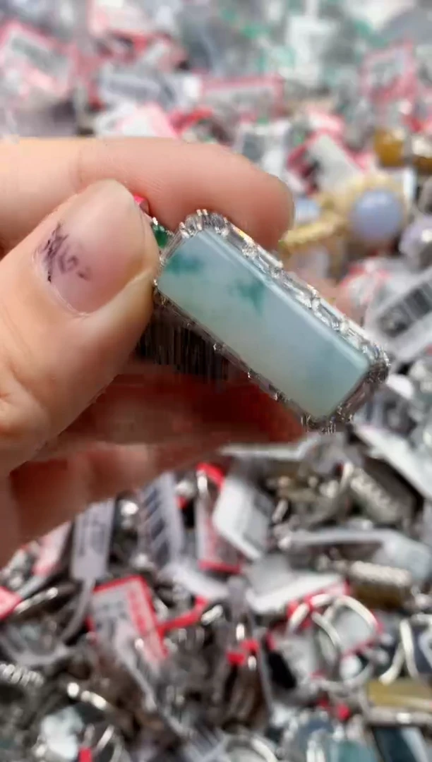 银S925镶嵌戒指翡翠天然A货缅甸翡翠