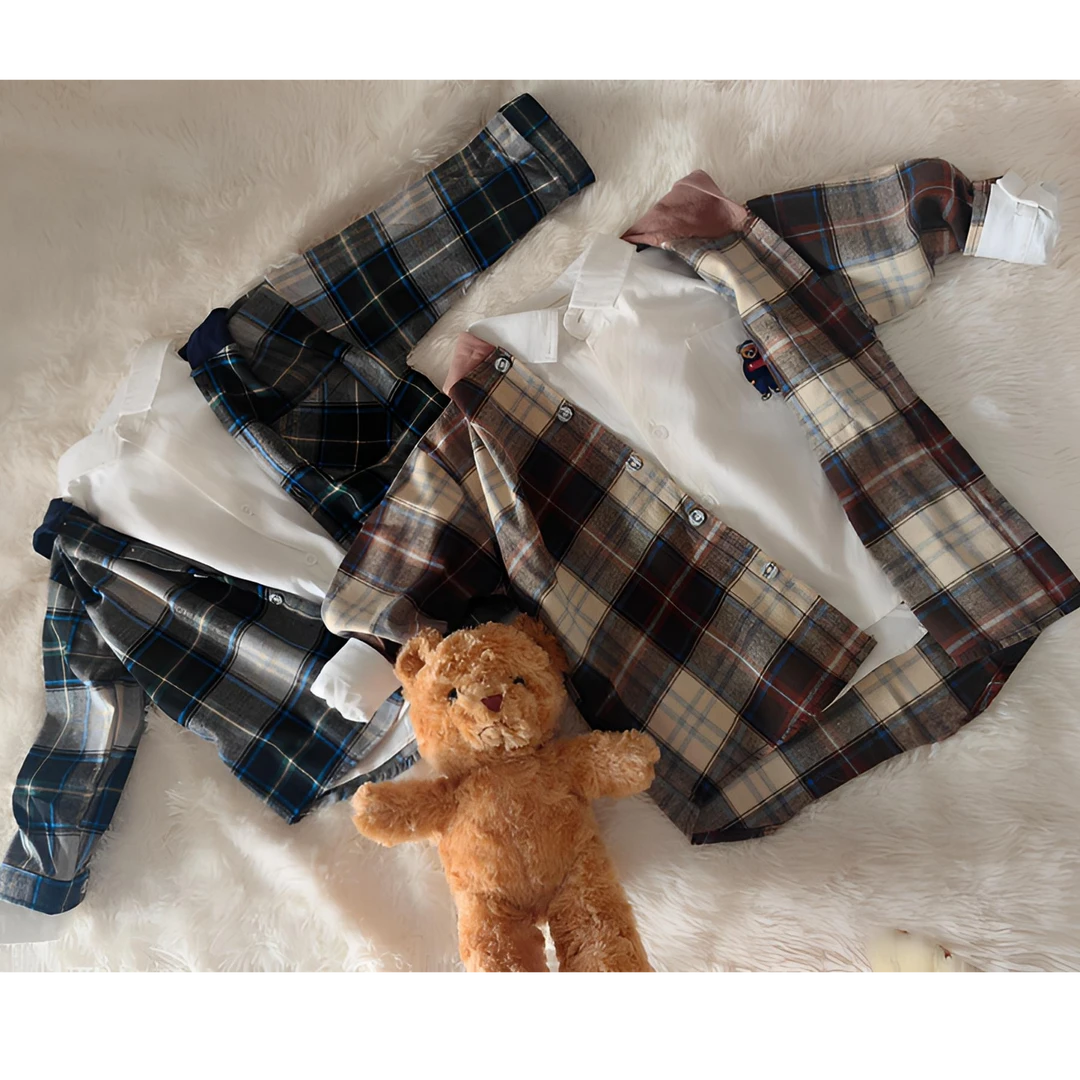 儿童纯棉连帽英伦学院风格子初春薄外套长袖