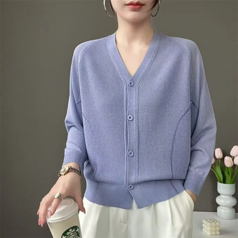 新款时尚百搭冰丝针织开衫女宽松显瘦防晒外套洋气减龄百搭显瘦潮