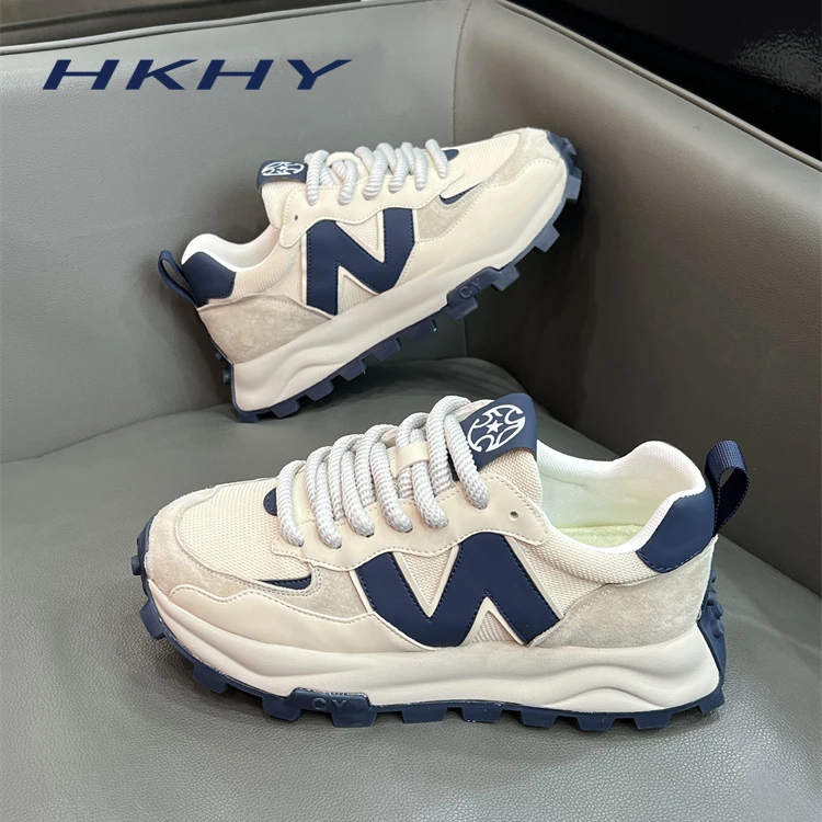 HKHY阿甘鞋男士2025新款透气网面百搭增高厚底运动休闲鞋