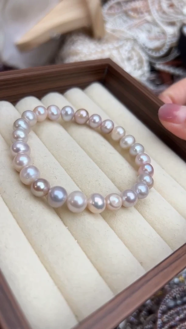 未镶嵌40淡水珍珠莫奈色*强光珍珠手链8mm左右*无核